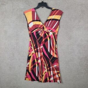 Blu Sage Dress Women Medium Red Pink Yellow A Line Sleeveless Midi Stretch